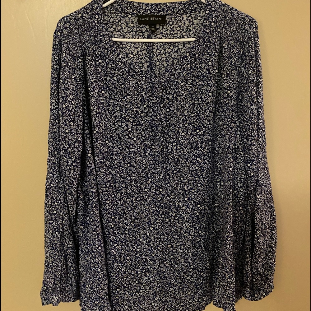 Lane Bryant floral button up Blouse Navy